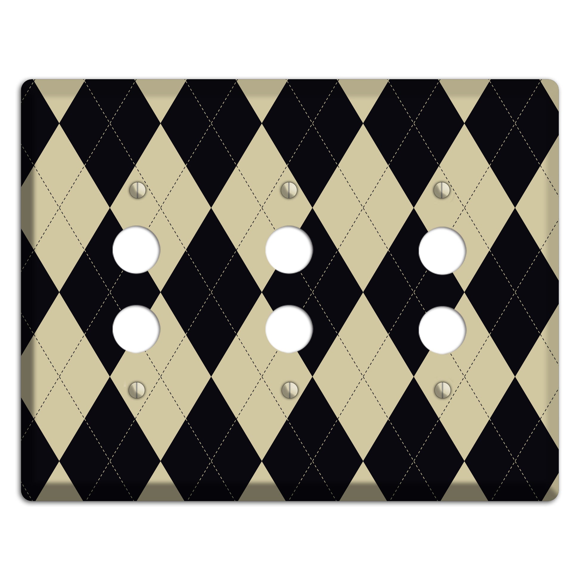 Tan and Black Argyle 3 Pushbutton Wallplate