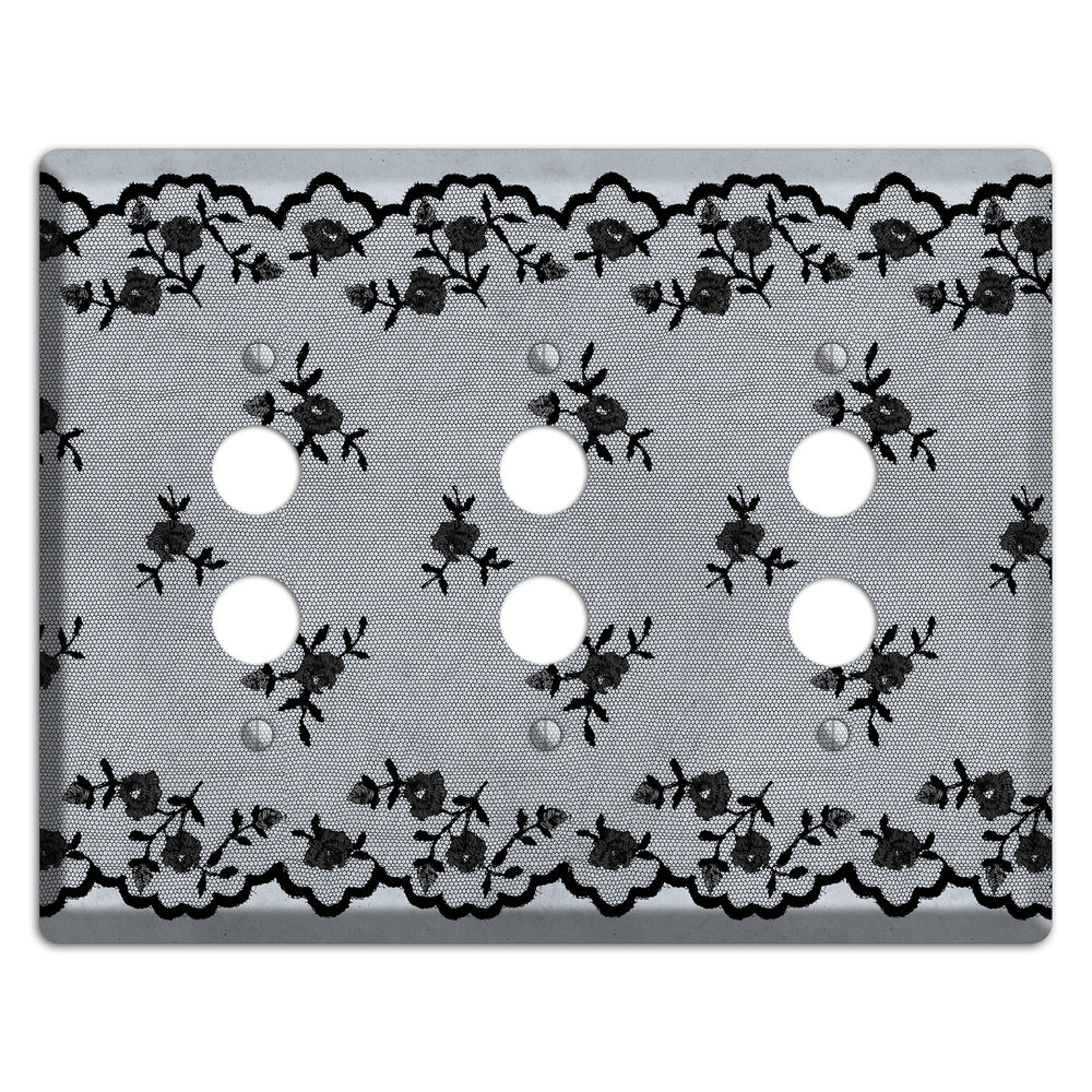 Embroidered Floral Gray 3 Pushbutton Wallplate