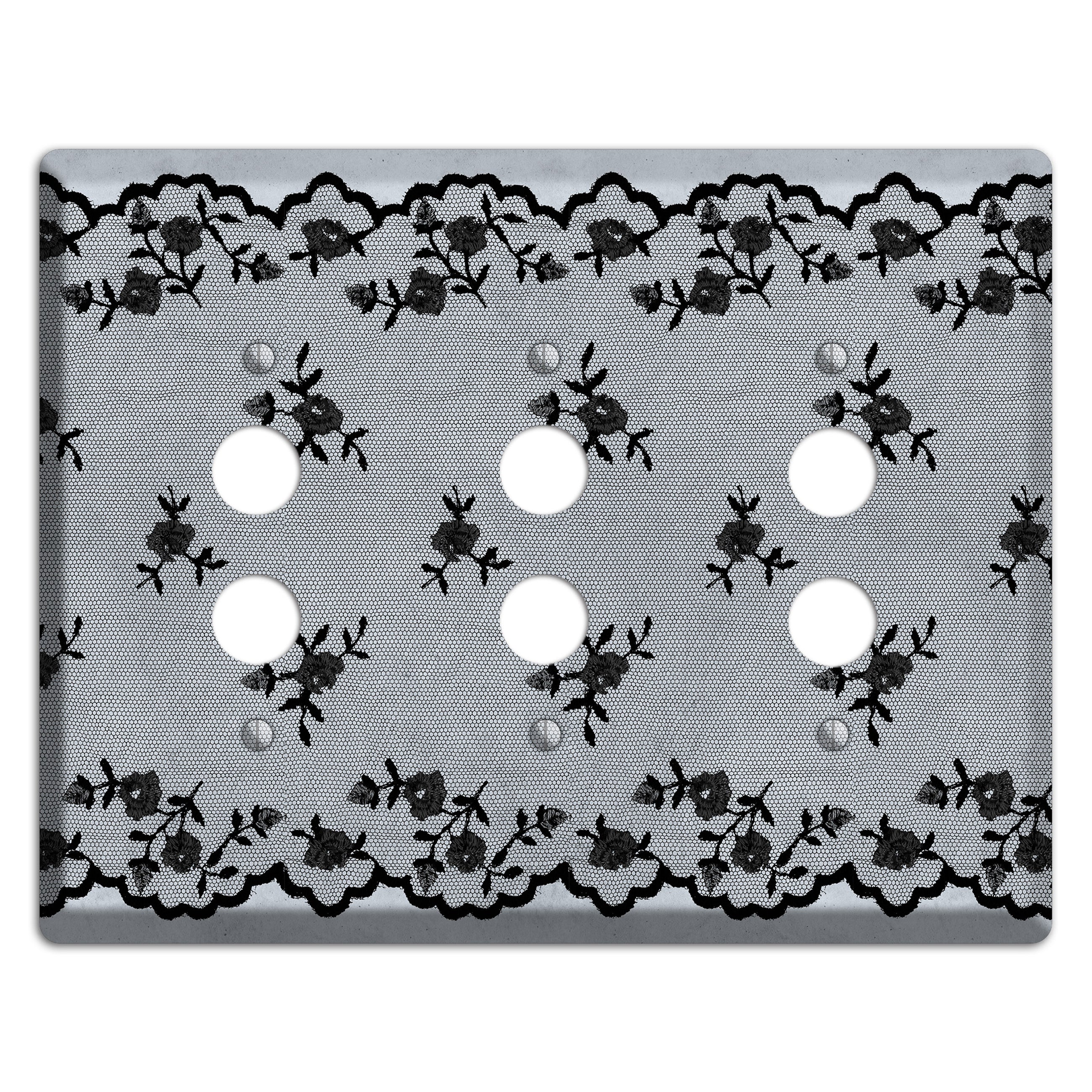 Embroidered Floral Gray 3 Pushbutton Wallplate