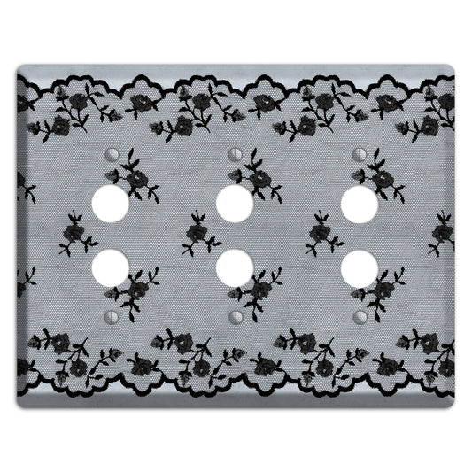 Embroidered Floral Gray 3 Pushbutton Wallplate