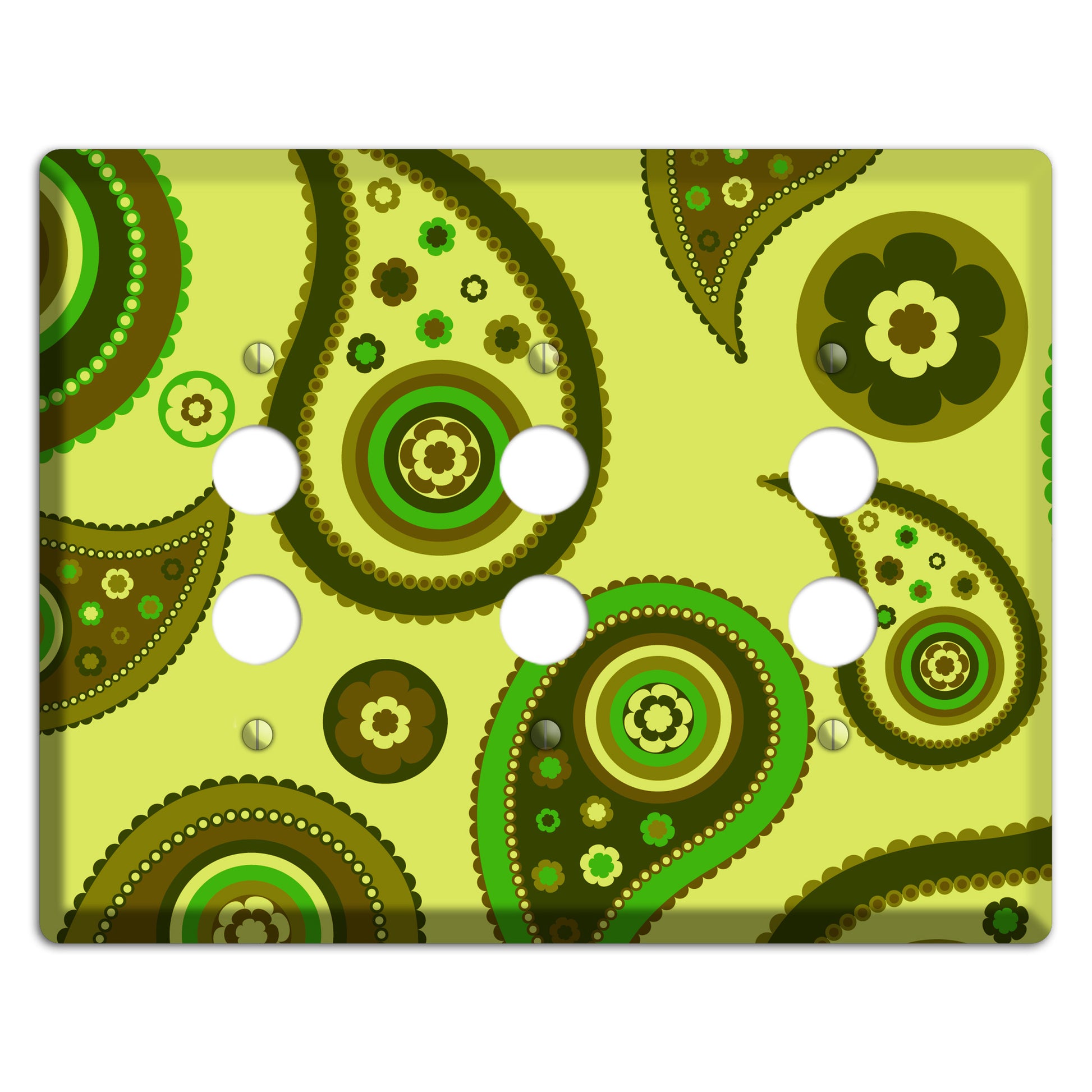 Bright Green Paisley 3 Pushbutton Wallplate