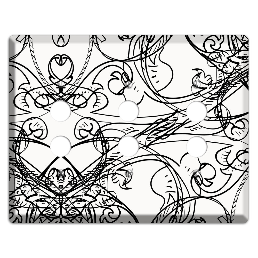 White Deco Sketch 3 Pushbutton Wallplate
