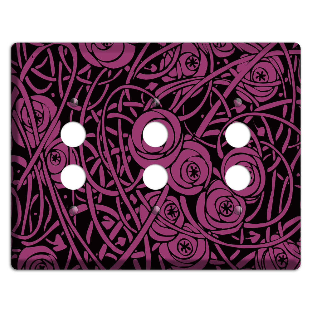 Fuschia Deco Floral 3 Pushbutton Wallplate