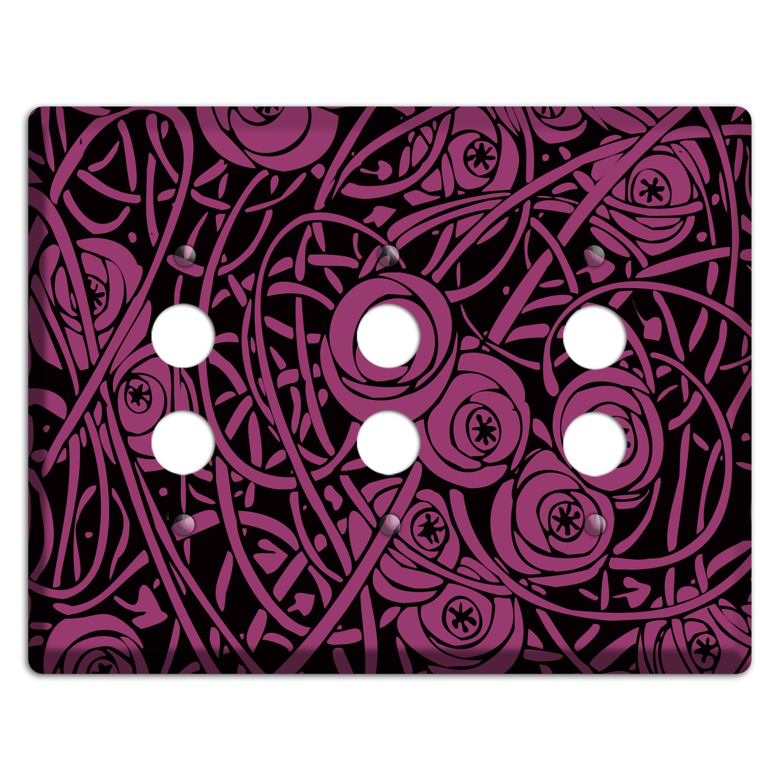 Fuschia Deco Floral 3 Pushbutton Wallplate