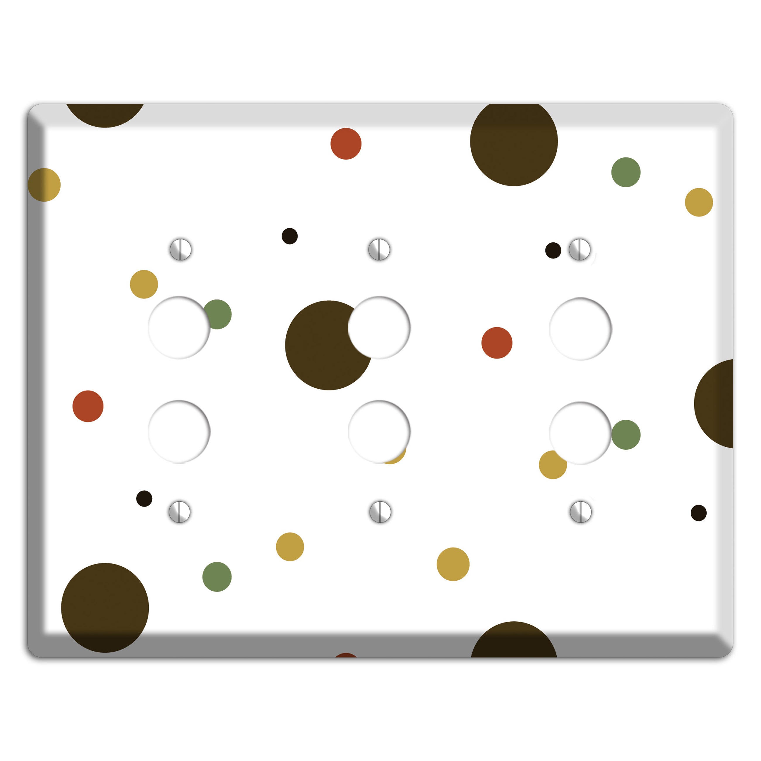 White with Multi Brown Multi Medium Dots 3 Pushbutton Wallplate