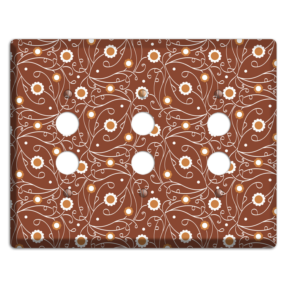Brown Vine Floral 3 Pushbutton Wallplate