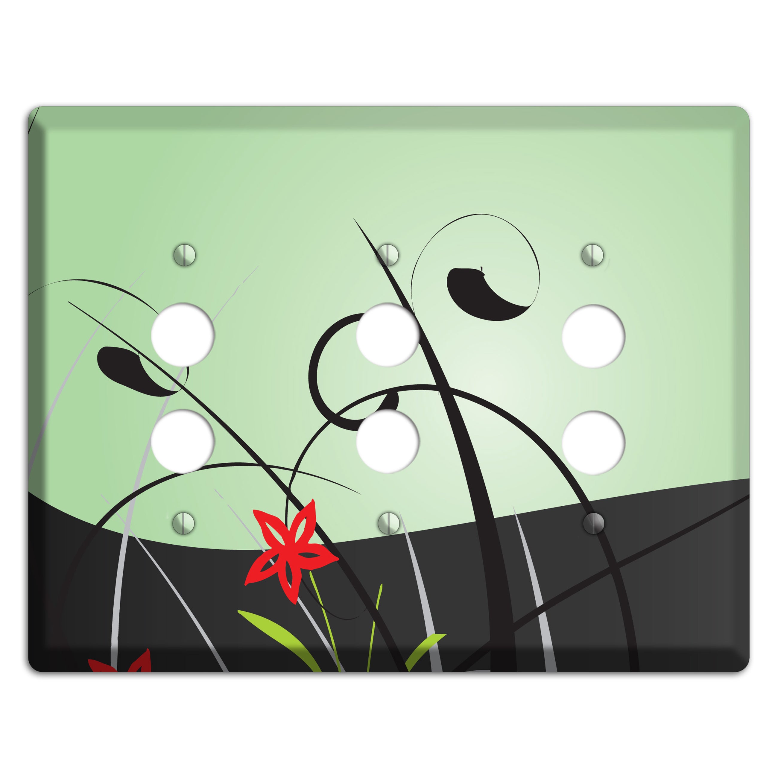 Mint Green Floral Sprig 3 Pushbutton Wallplate