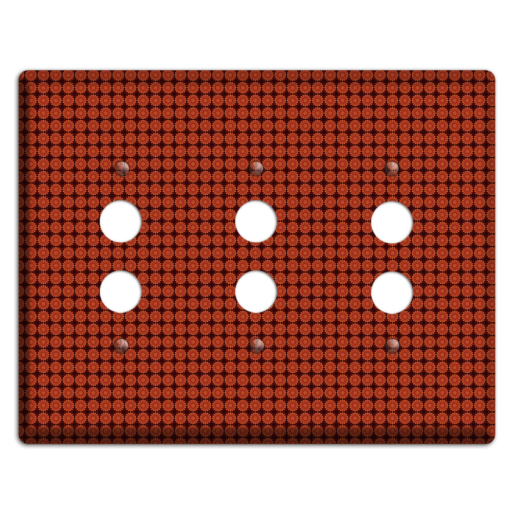 Maroon with Tiled Red Foulard 3 Pushbutton Wallplate