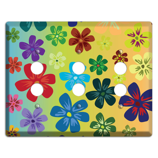 Blue to yellow Flowers 3 Pushbutton Wallplate
