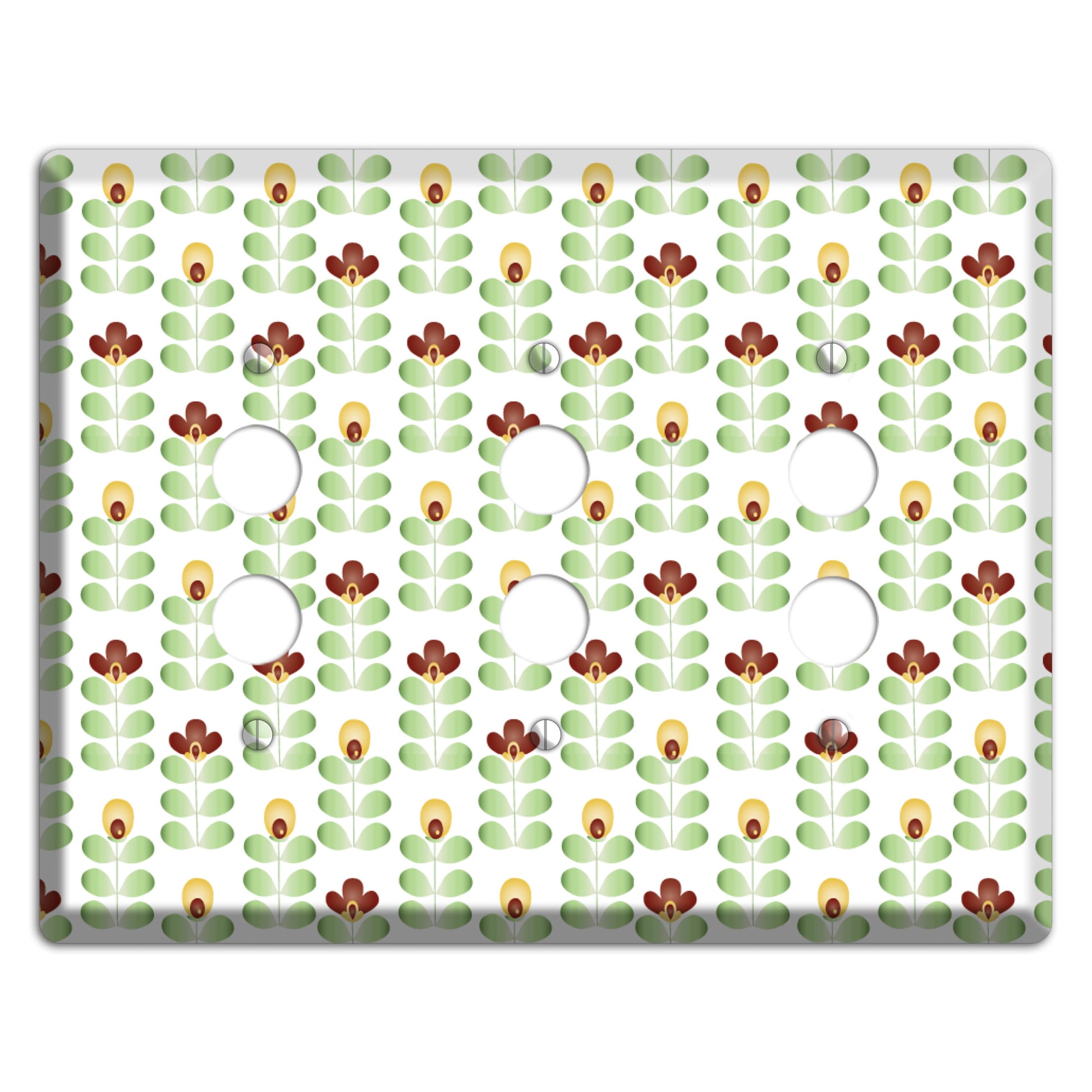 Light Green Deco Floral Half Drop 3 Pushbutton Wallplate