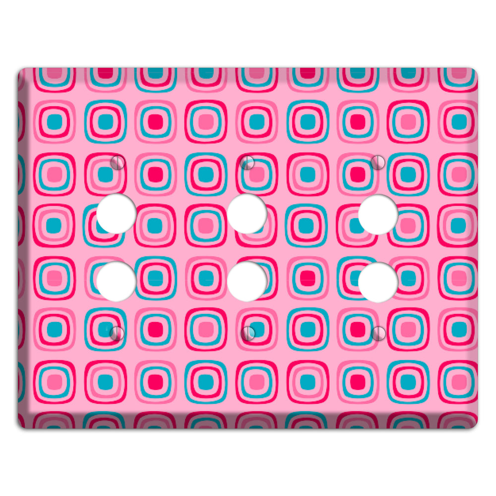 Pink and Blue Rounded Squares 3 Pushbutton Wallplate