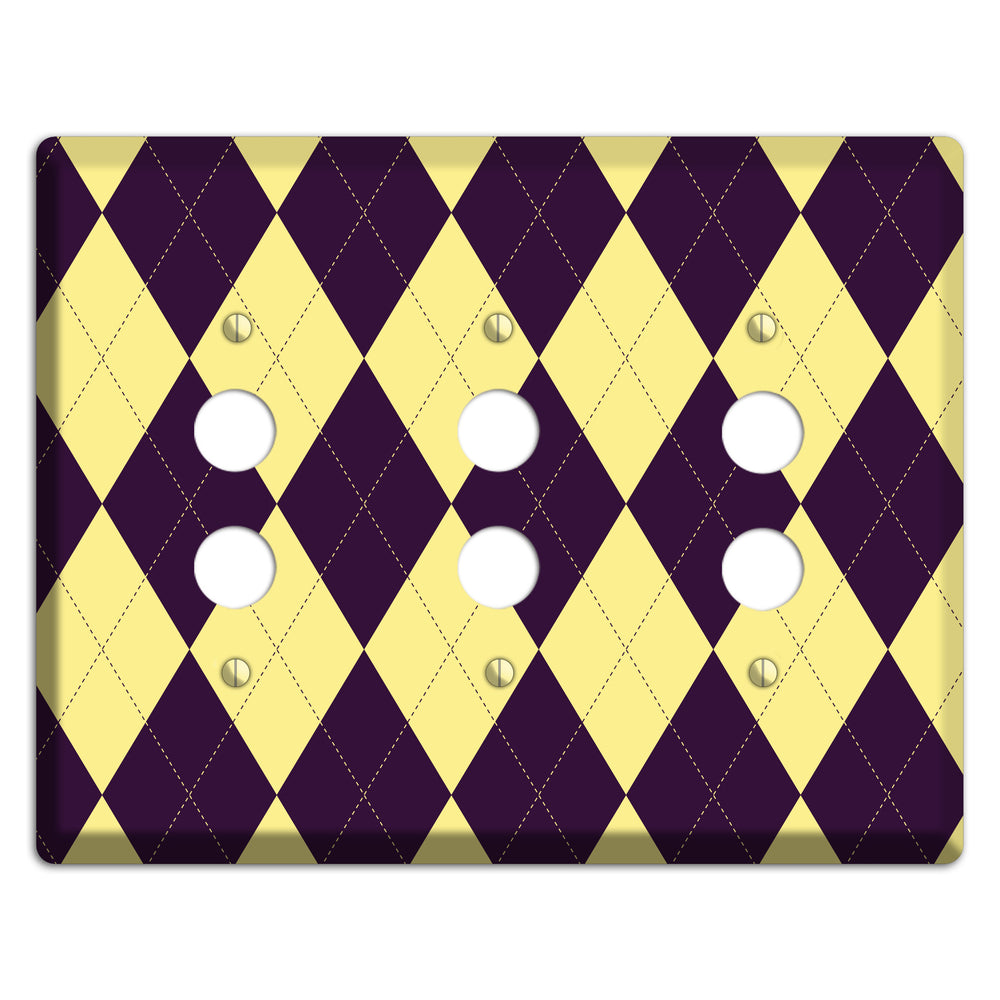 Yellow and Black Argyle 3 Pushbutton Wallplate