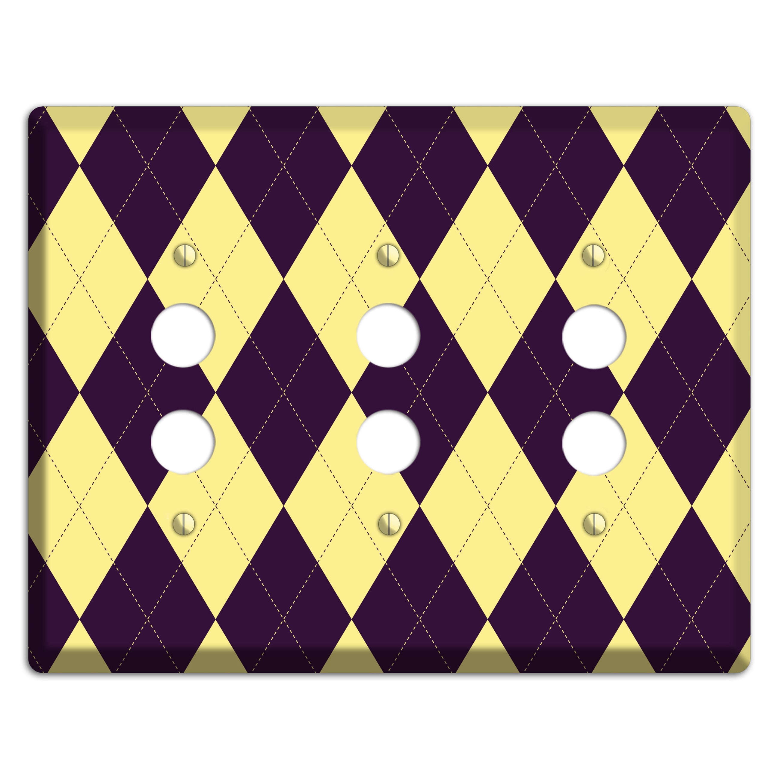 Yellow and Black Argyle 3 Pushbutton Wallplate