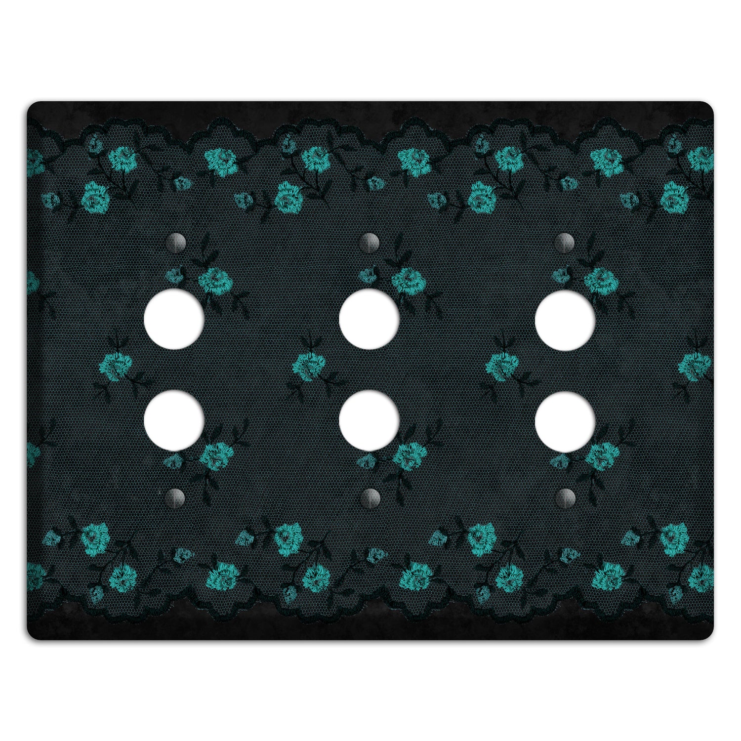 Embroidered Floral Black 3 Pushbutton Wallplate