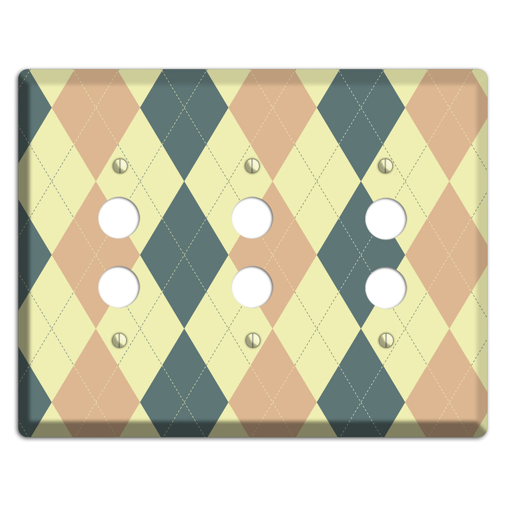Yellow and Beige Argyle 3 Pushbutton Wallplate
