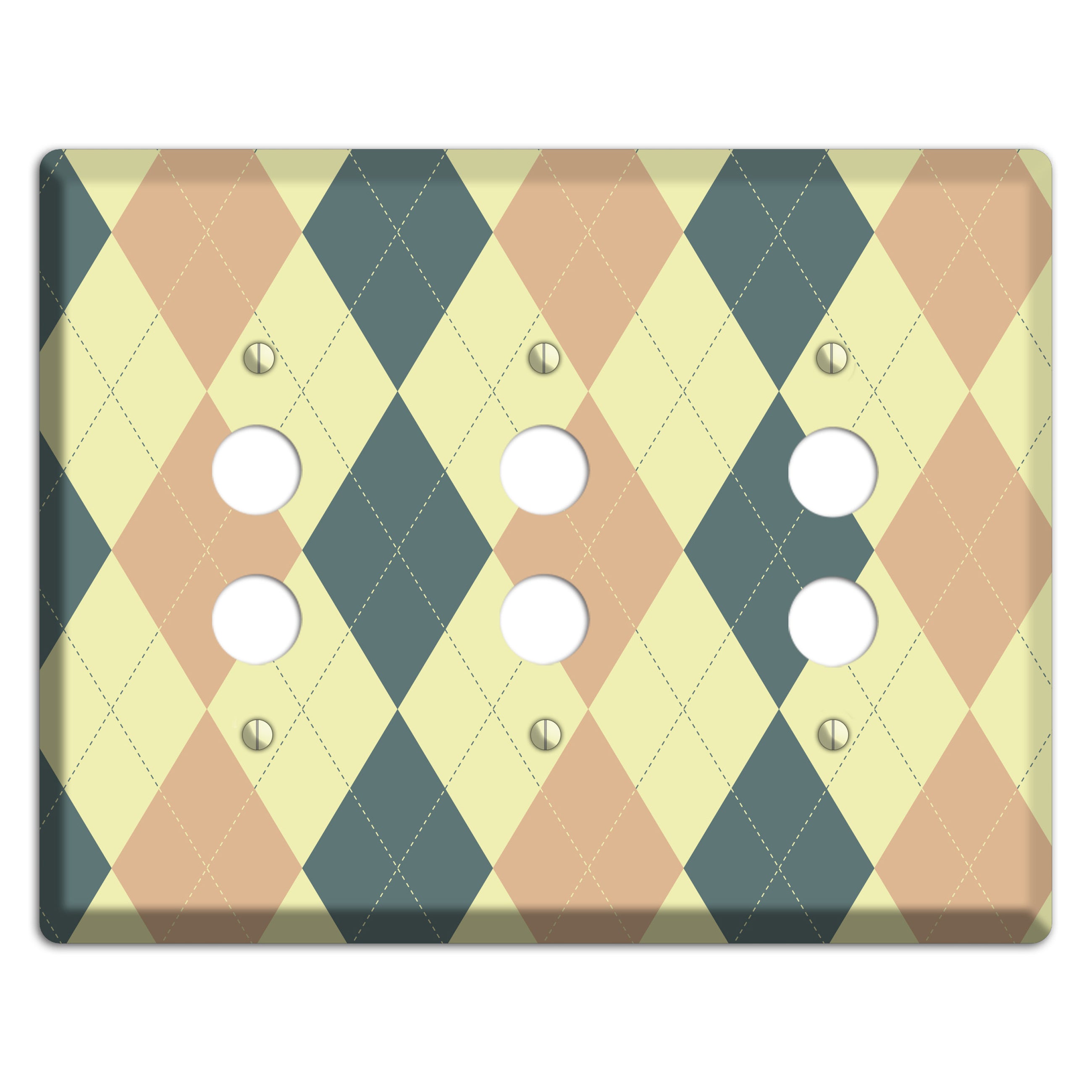 Yellow and Beige Argyle 3 Pushbutton Wallplate