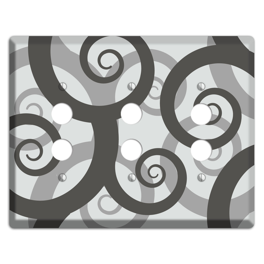 Grey with Black Large Swirl 3 Pushbutton Wallplate