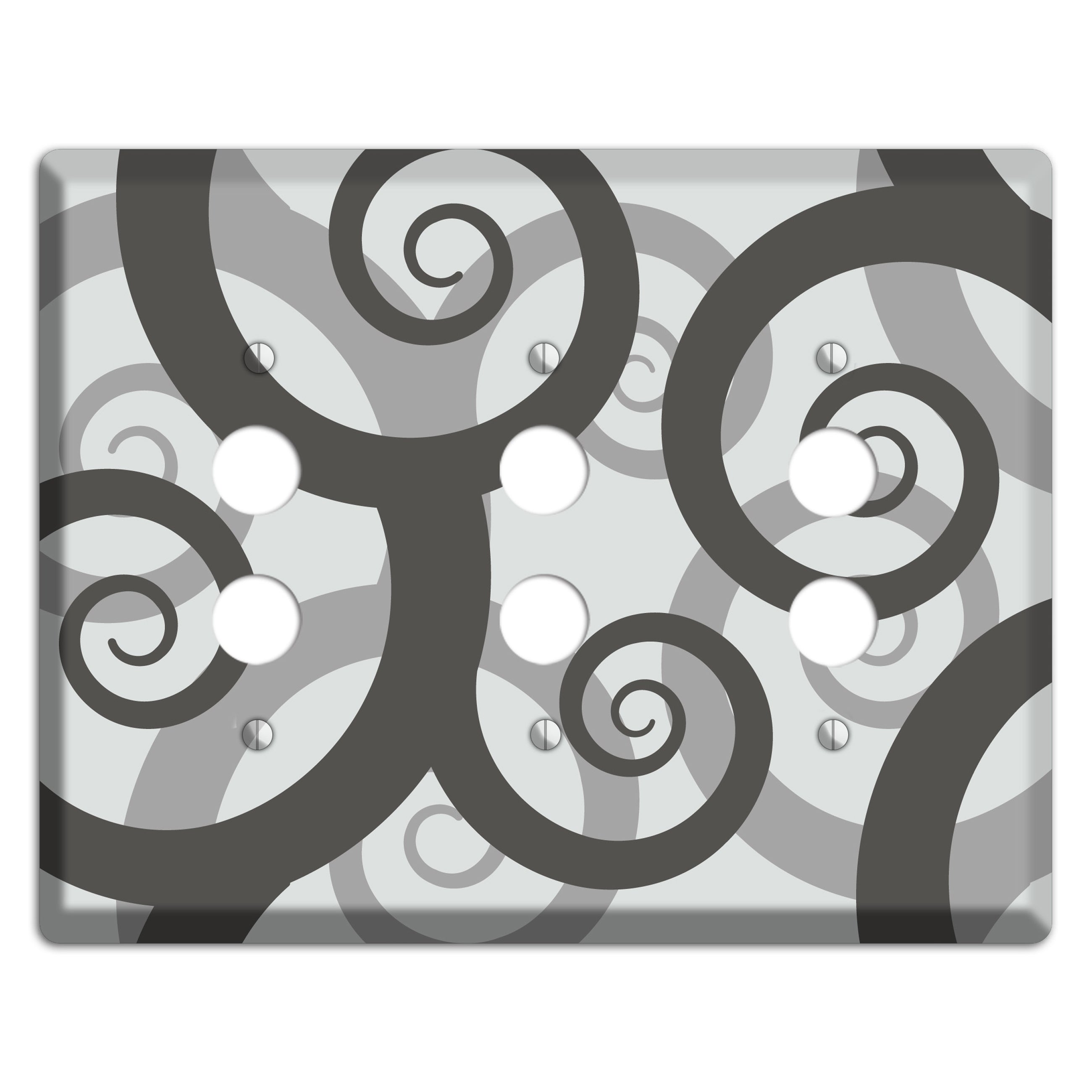 Grey with Black Large Swirl 3 Pushbutton Wallplate