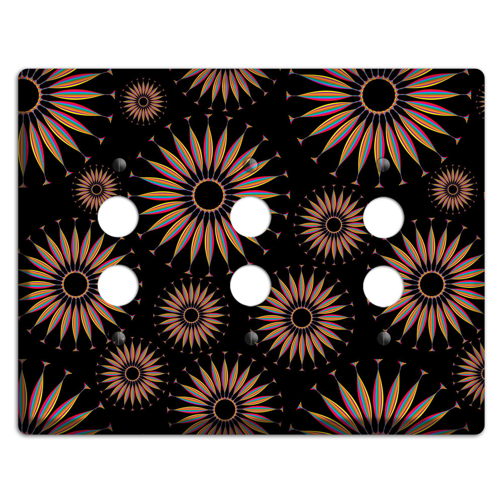 Black with Multi Suzani 3 Pushbutton Wallplate