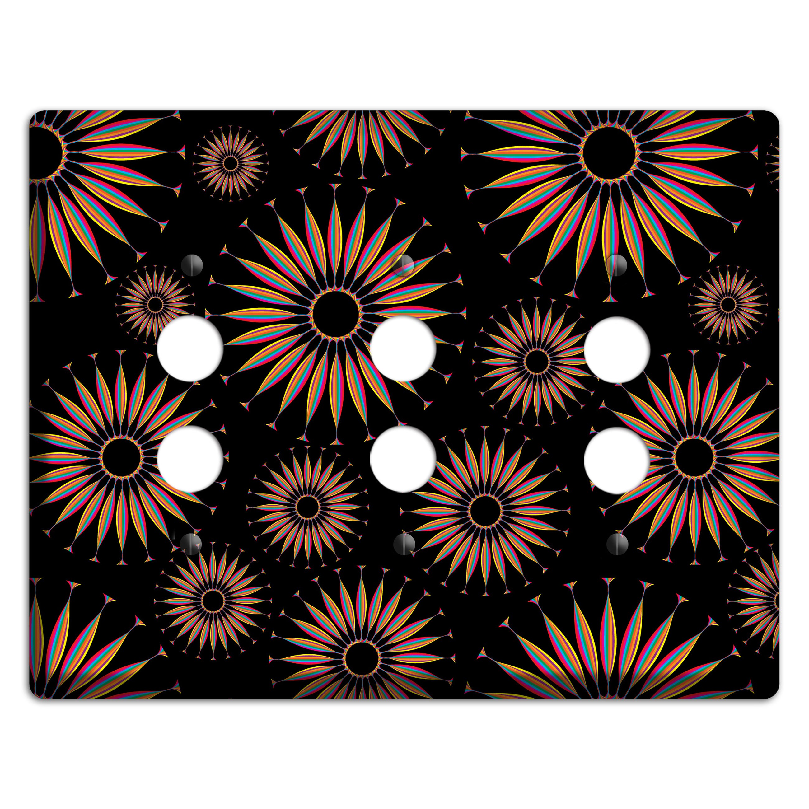 Black with Multi Suzani 3 Pushbutton Wallplate
