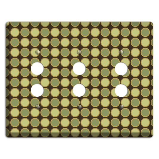 Dark Grey with Multi Olive Tiled Dots 3 Pushbutton Wallplate