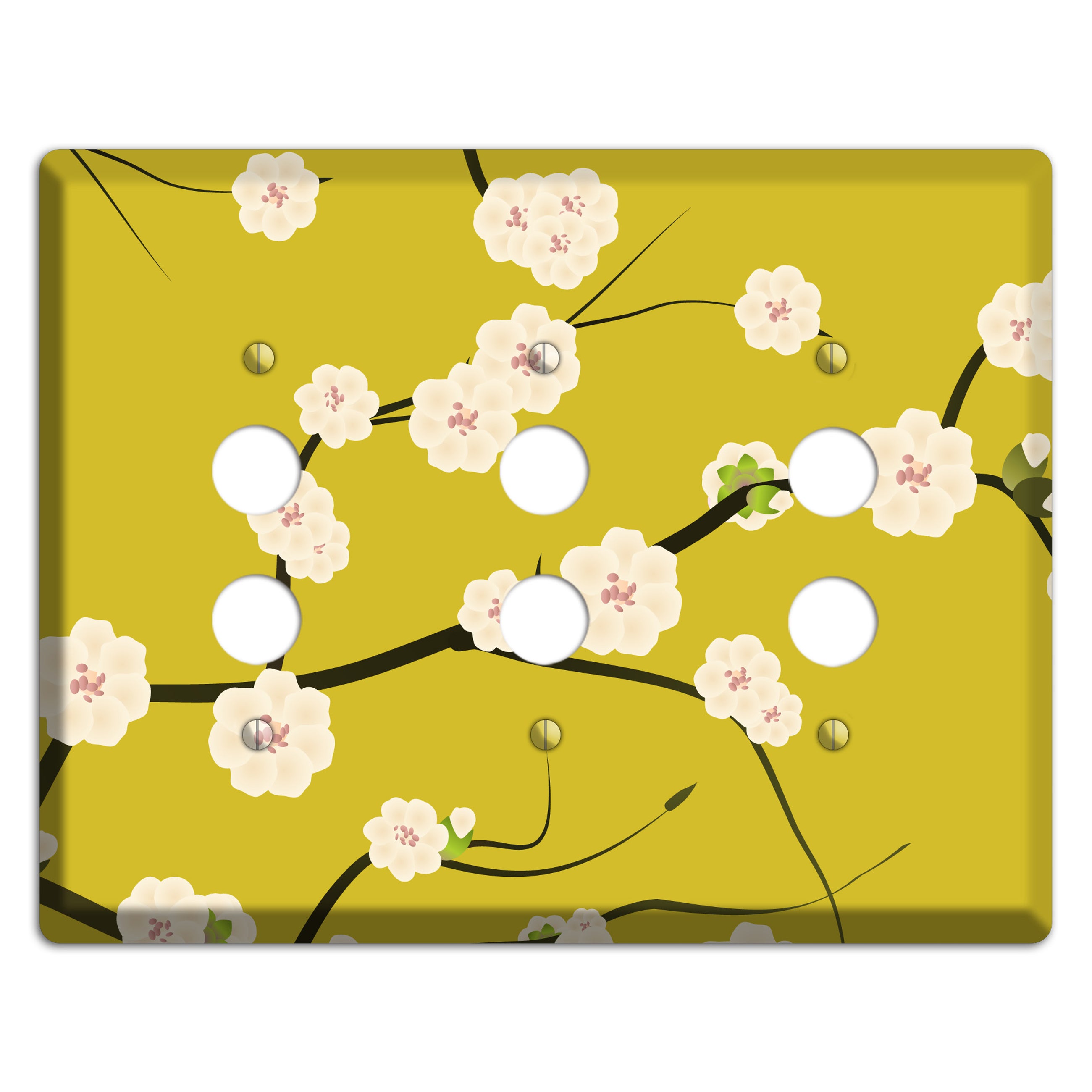 Yellow Chery Blossoms 3 Pushbutton Wallplate