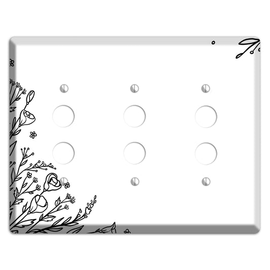 Hand-Drawn Floral 35 3 Pushbutton Wallplate