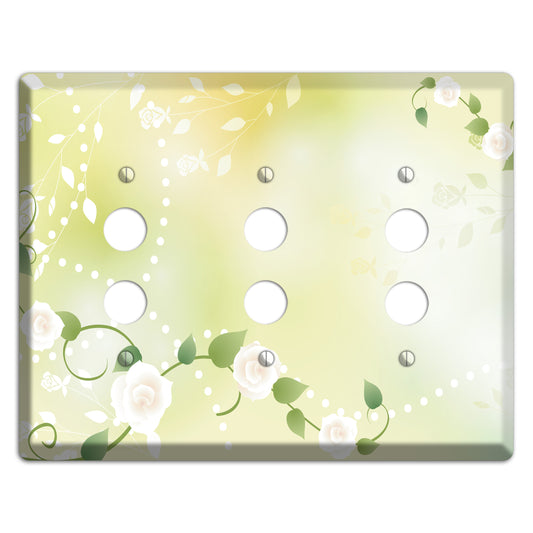 Green Delicate Flowers 3 Pushbutton Wallplate