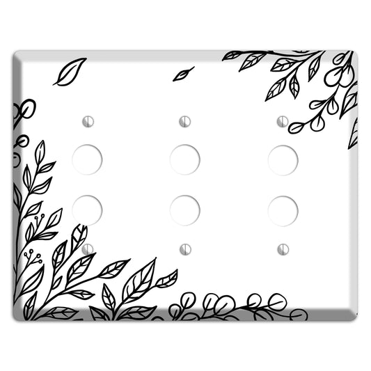 Hand-Drawn Floral 21 3 Pushbutton Wallplate