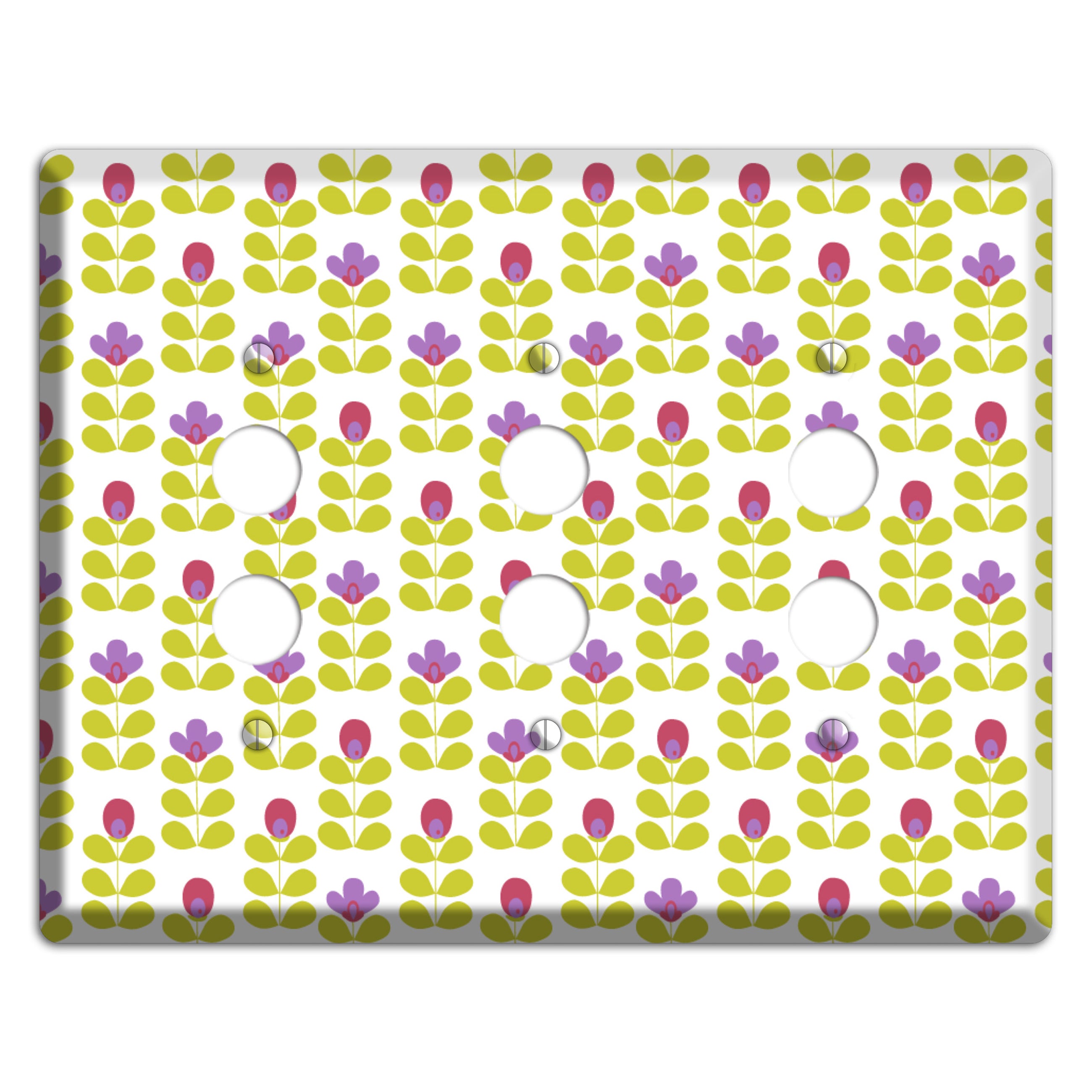 Yellow Deco Floral Half Drop 3 Pushbutton Wallplate