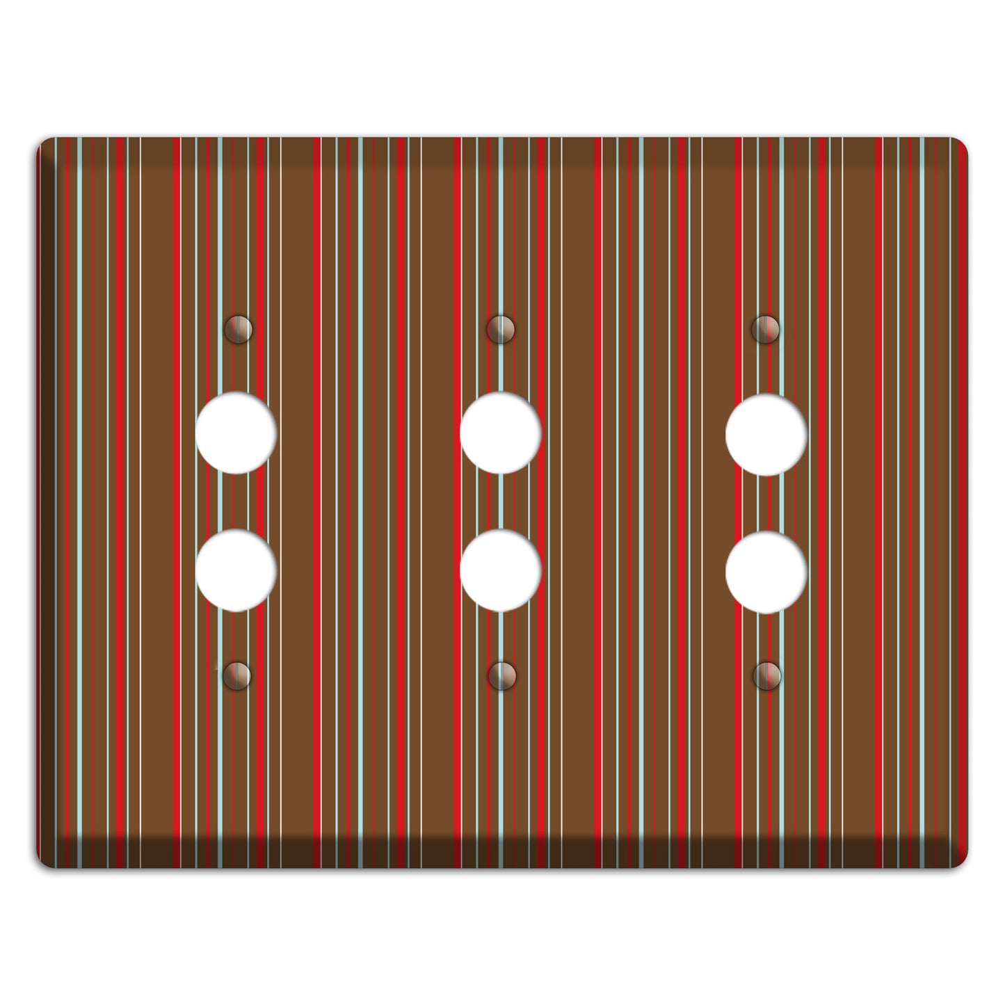 Brown Red and Dusty Blue Vertical Stripes 3 Pushbutton Wallplate