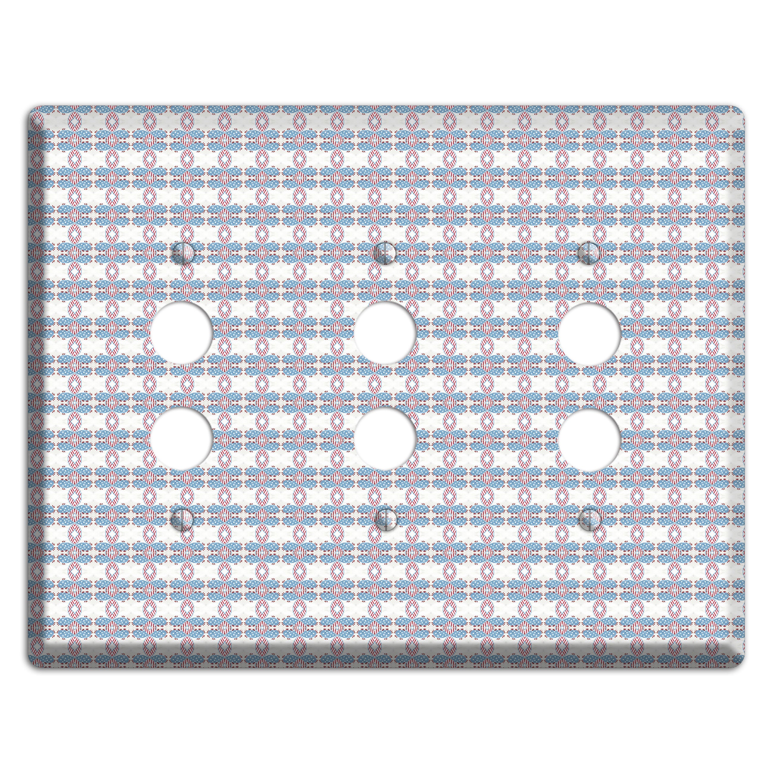 White with Faded Blue and Red Tapestry 3 Pushbutton Wallplate