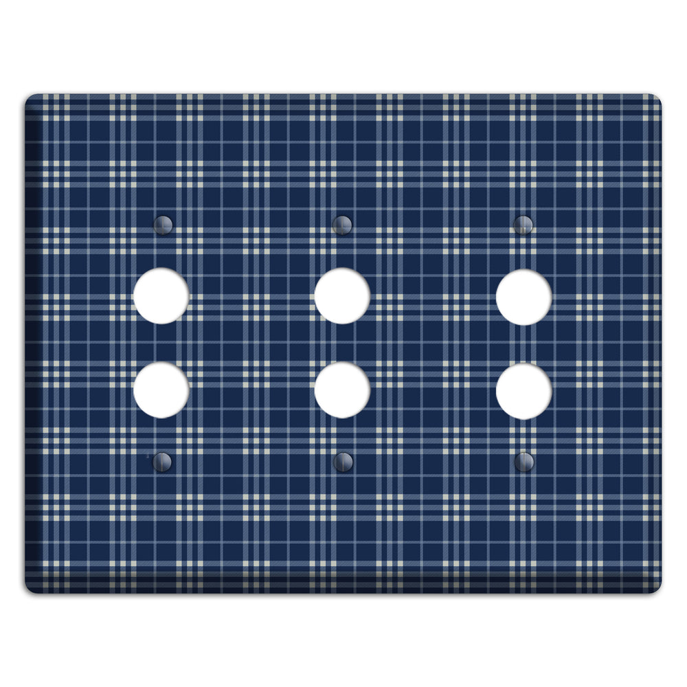 Blue and White Plaid 3 Pushbutton Wallplate