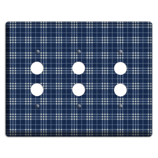 Blue and White Plaid 3 Pushbutton Wallplate