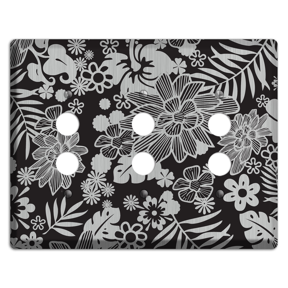 Black with Stainless Steel Tropical 3 Pushbutton Wallplate