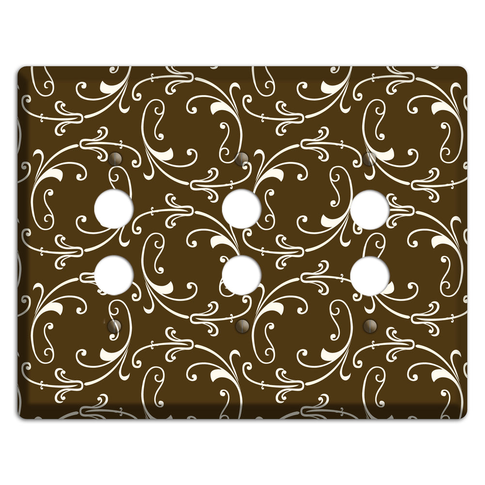 Brown Victorian Sprig 3 Pushbutton Wallplate
