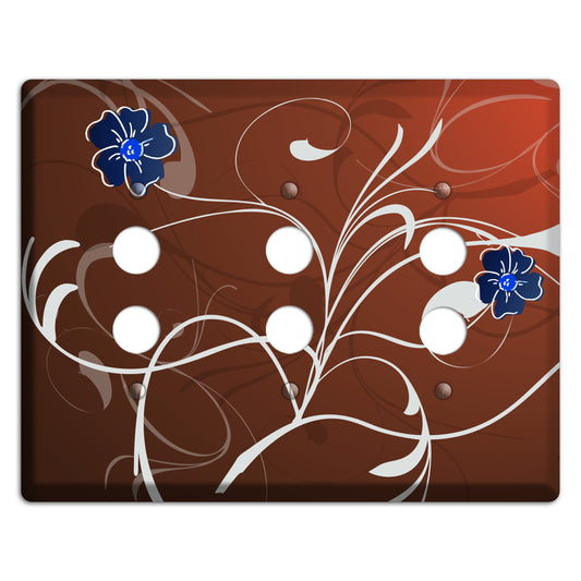 Brown Flower with Swirl 3 Pushbutton Wallplate