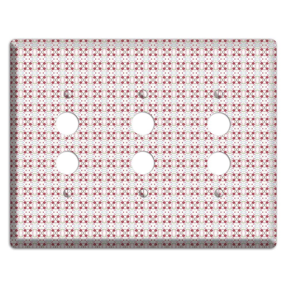 White with Red Ball and Stick Tapestry 3 Pushbutton Wallplate