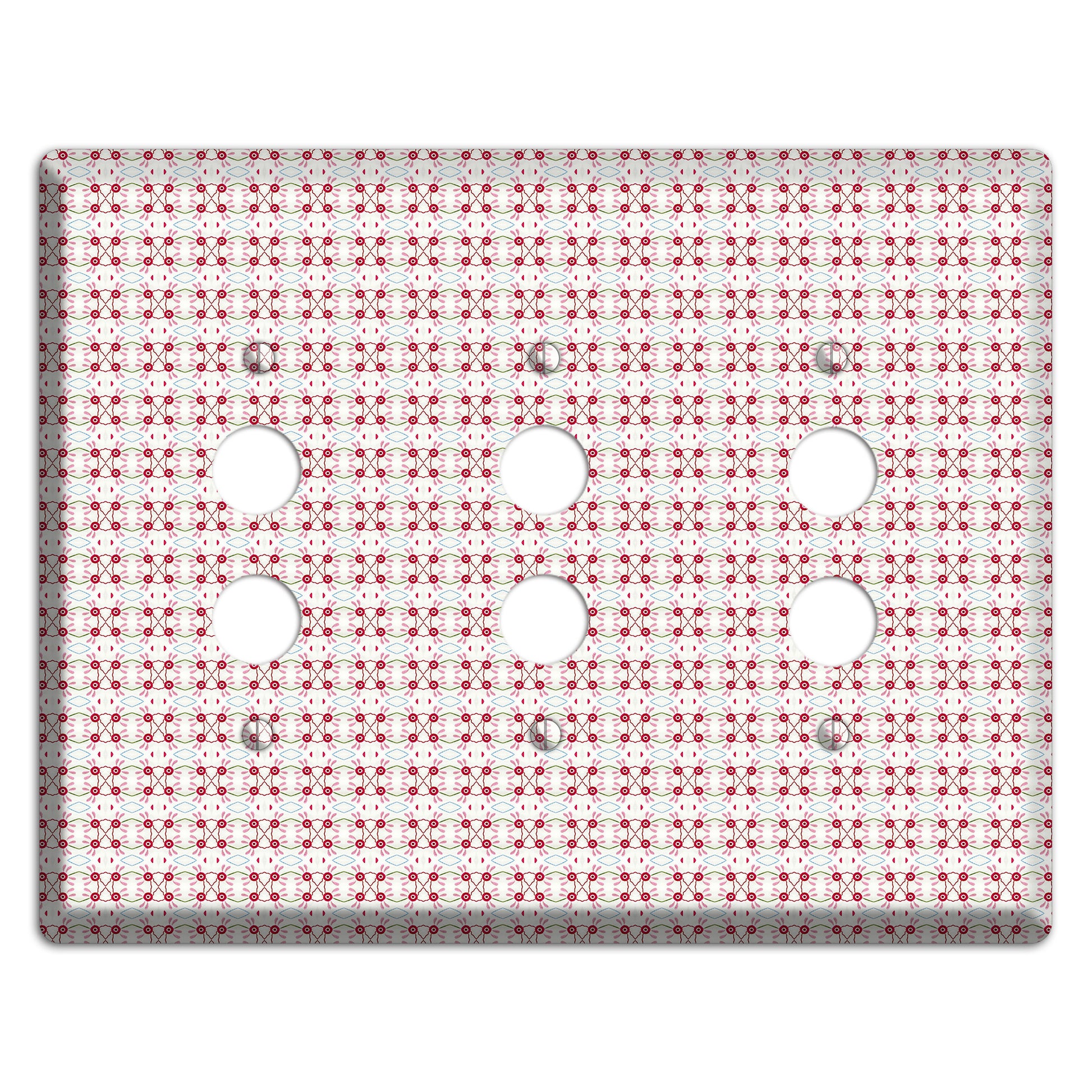 White with Red Ball and Stick Tapestry 3 Pushbutton Wallplate