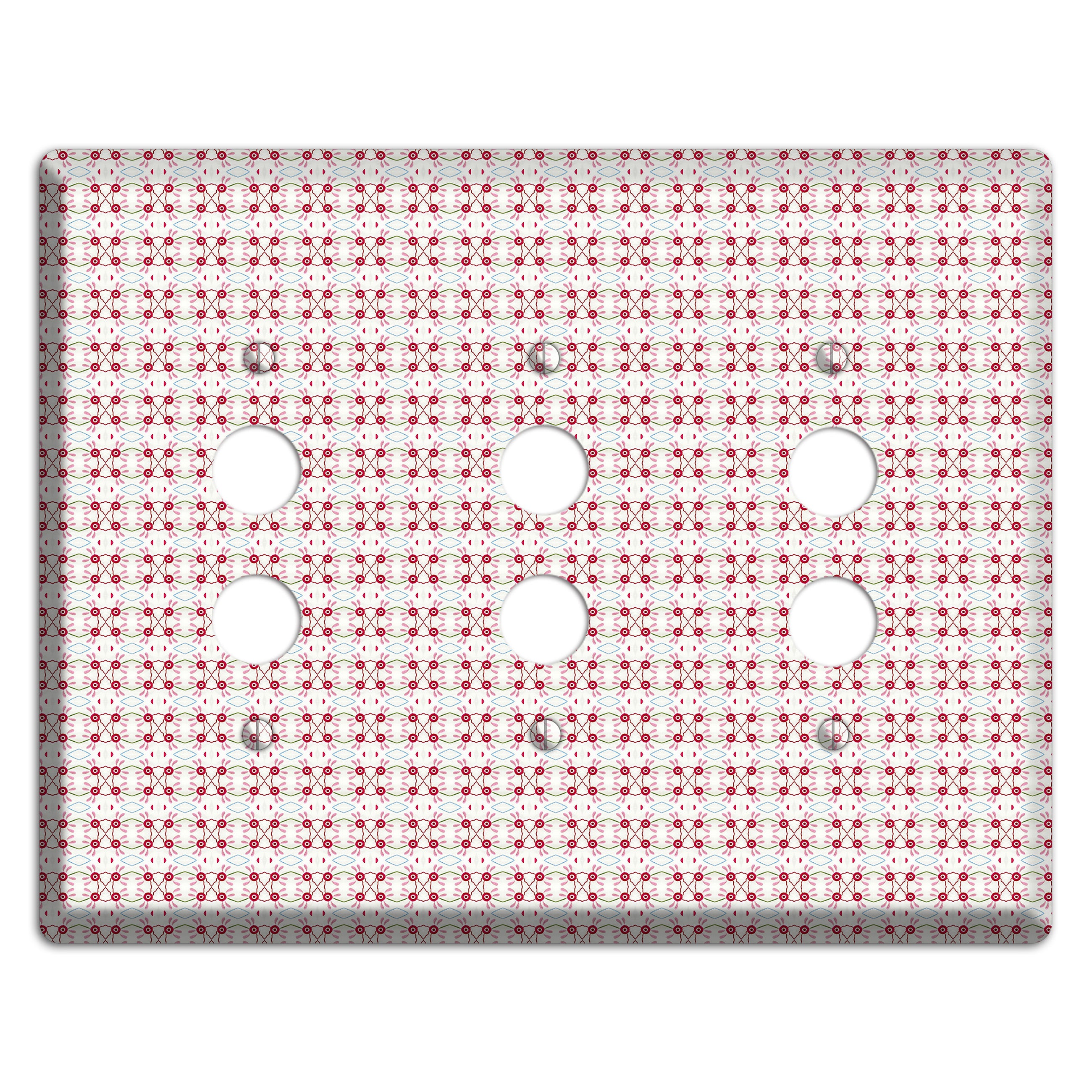 White with Red Ball and Stick Tapestry 3 Pushbutton Wallplate