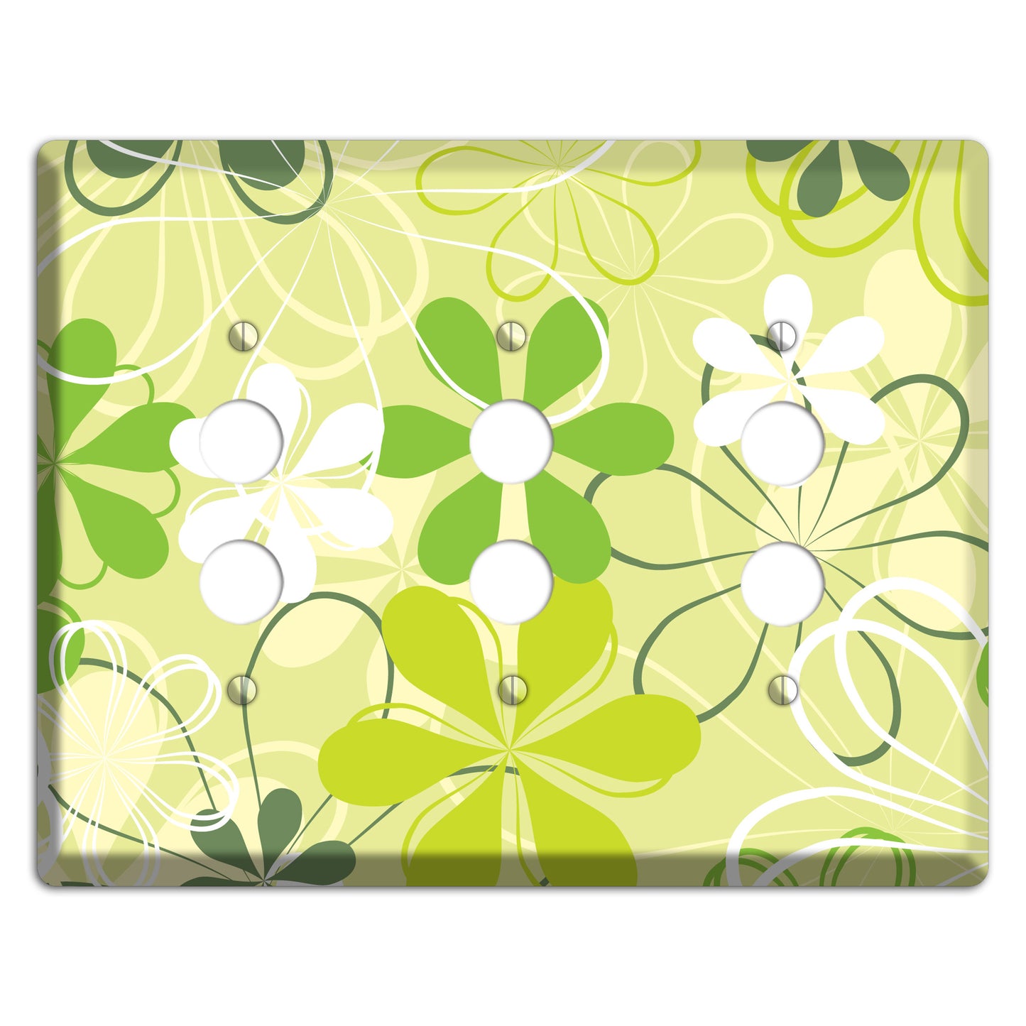 Green Retro Flowers 3 Pushbutton Wallplate