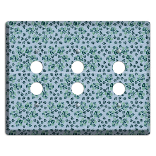 Blue with Multi Green Calico 3 Pushbutton Wallplate