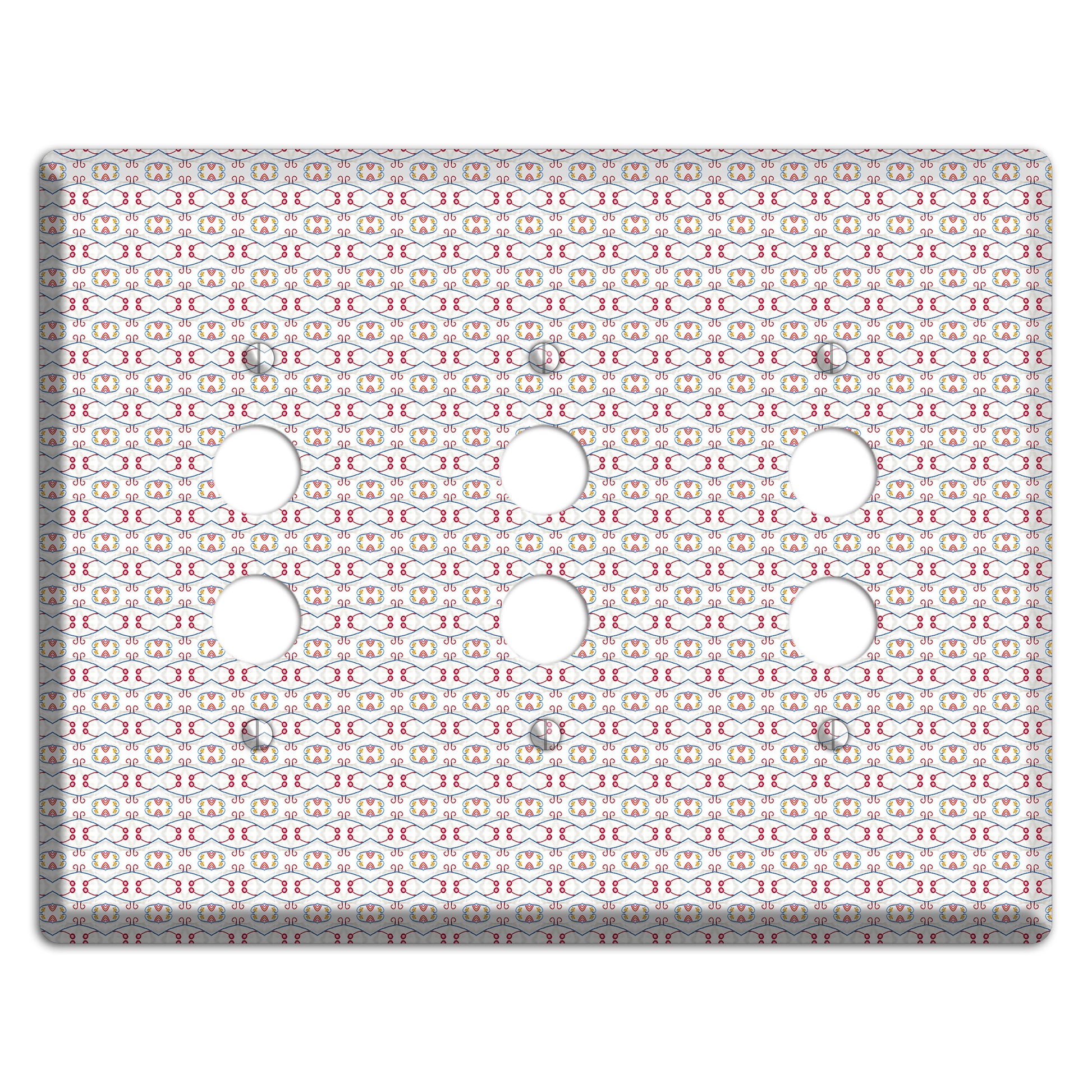 White with Red Tapestry Contour 3 Pushbutton Wallplate