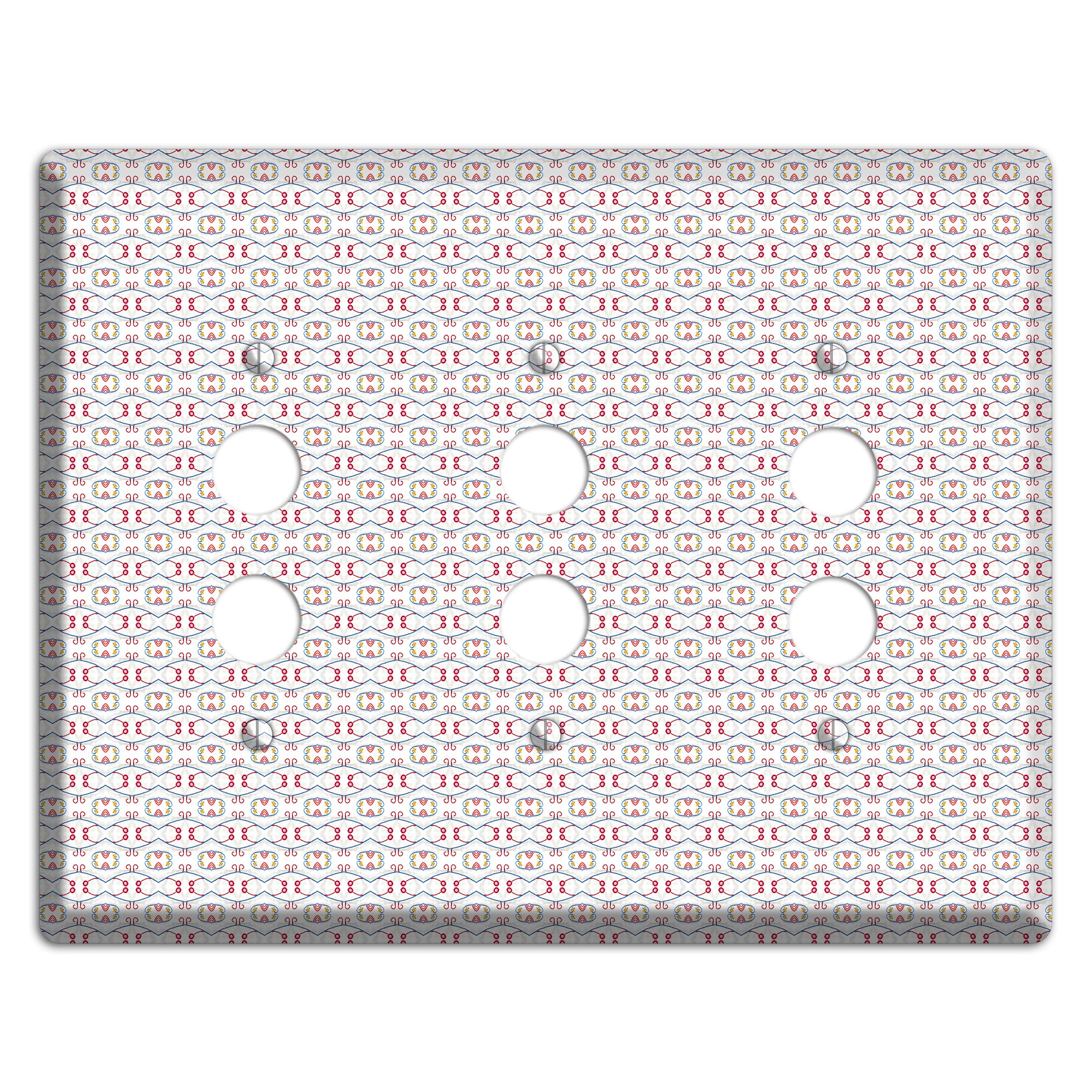 White with Red Tapestry Contour 3 Pushbutton Wallplate