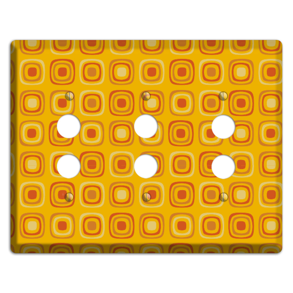 Multi Orange Red Retro Squares 3 Pushbutton Wallplate