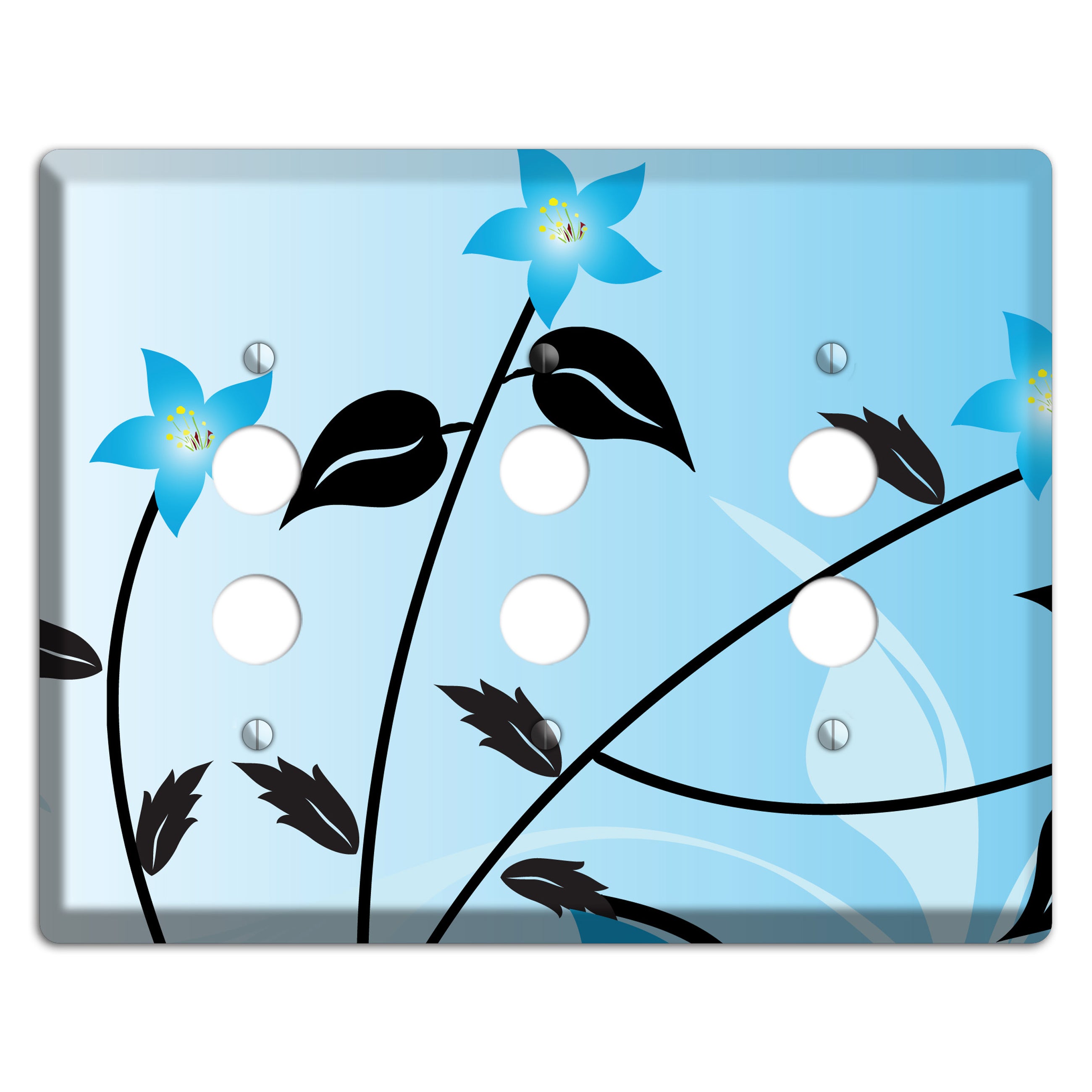 Blue Double Sprig 3 Pushbutton Wallplate