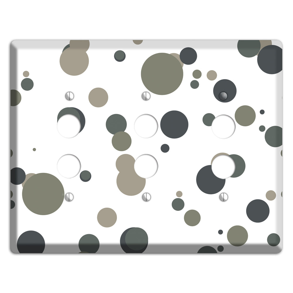 White with Multi Grey Medium Dots 3 Pushbutton Wallplate