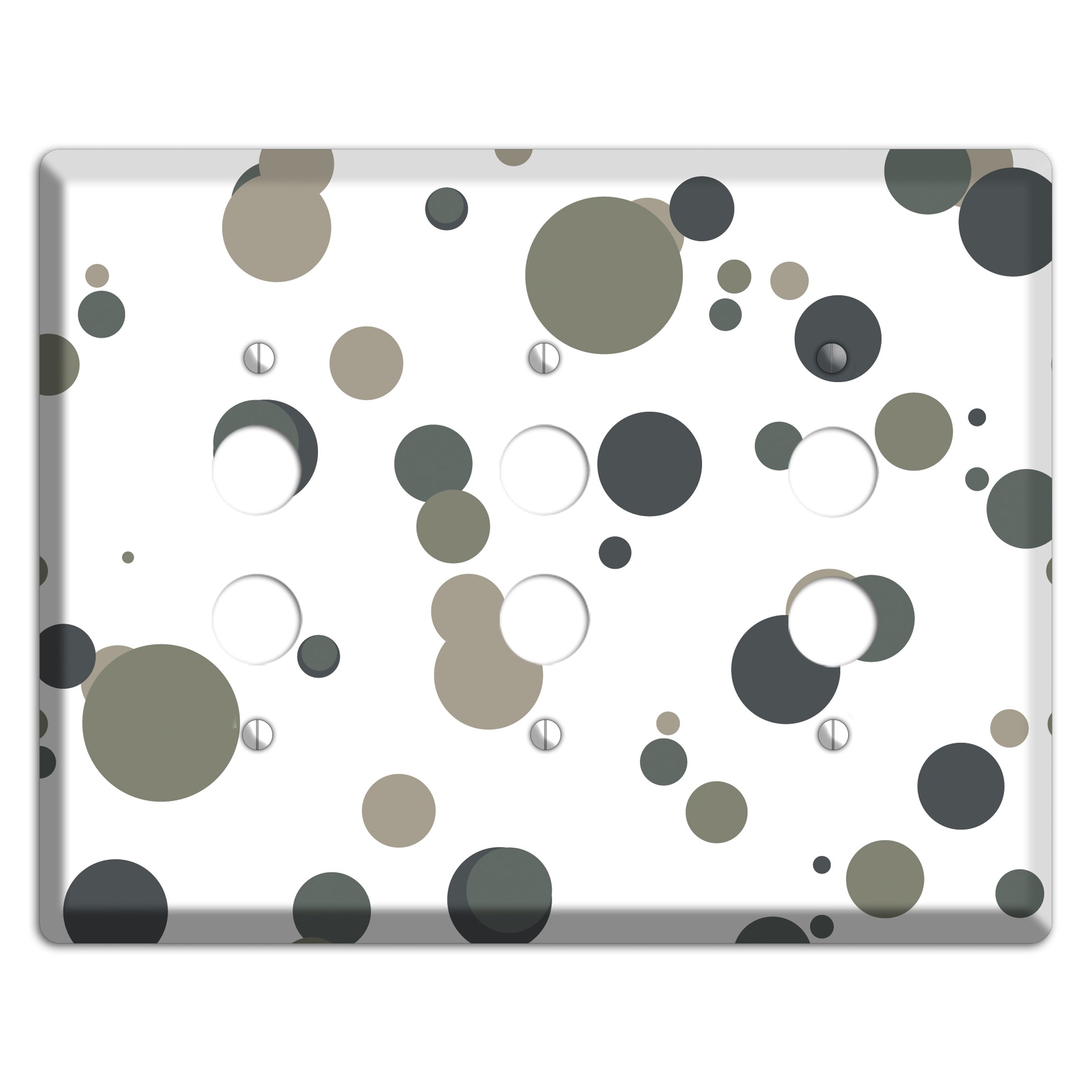 White with Multi Grey Medium Dots 3 Pushbutton Wallplate