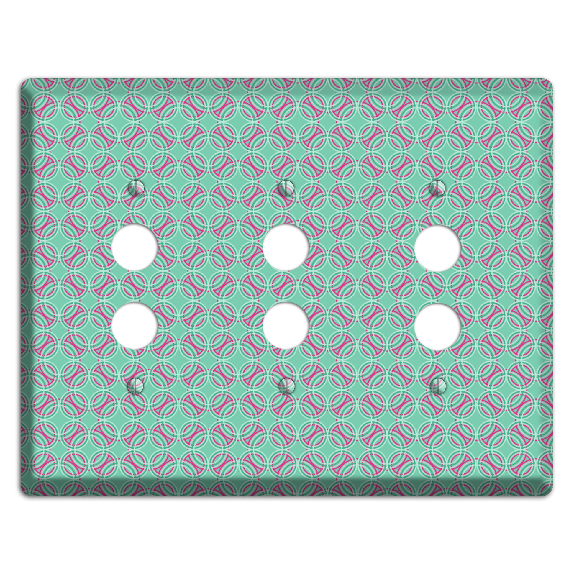 Multi Aqua with Fuschia Concentric Circles Overlay 3 Pushbutton Wallplate