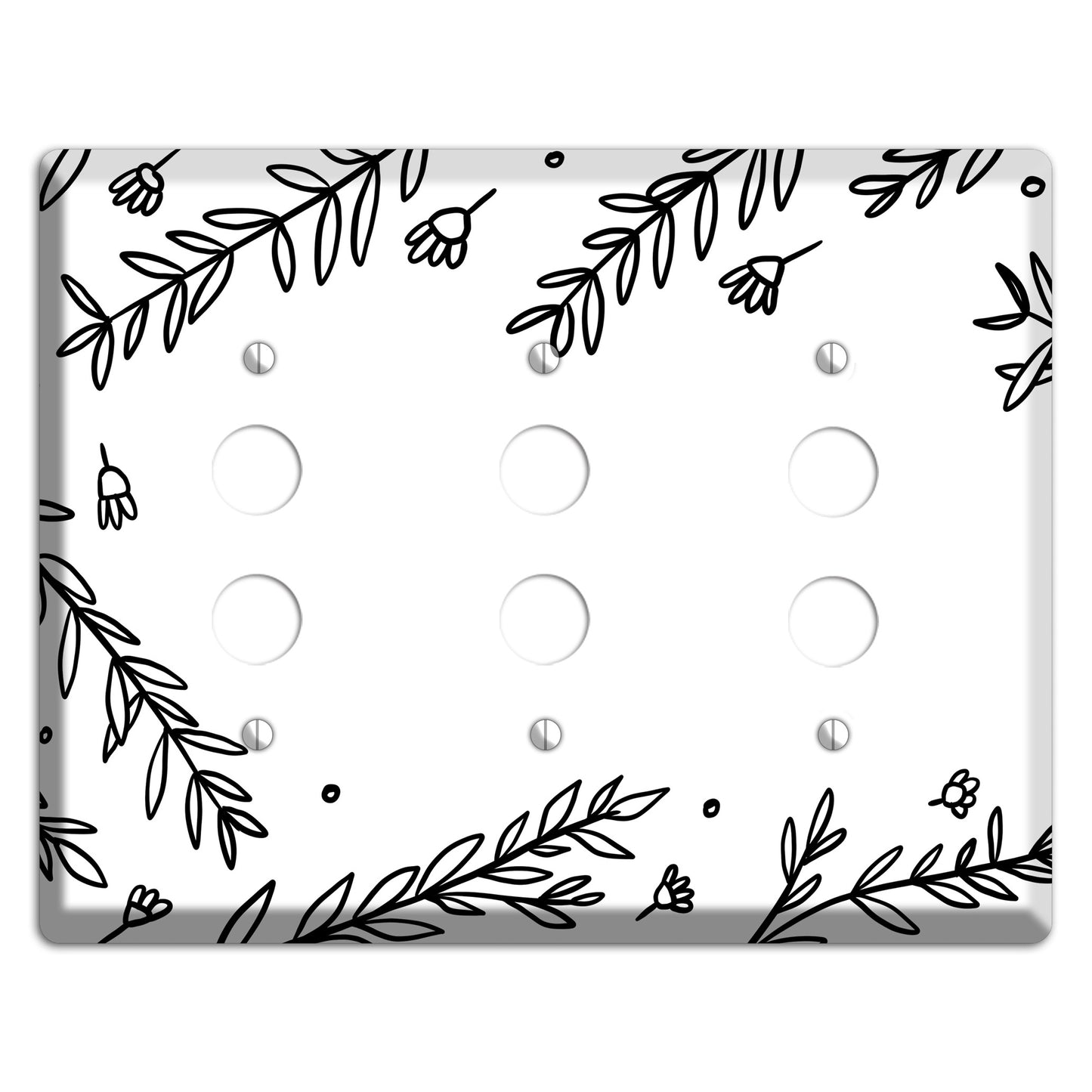 Hand-Drawn Floral 37 3 Pushbutton Wallplate